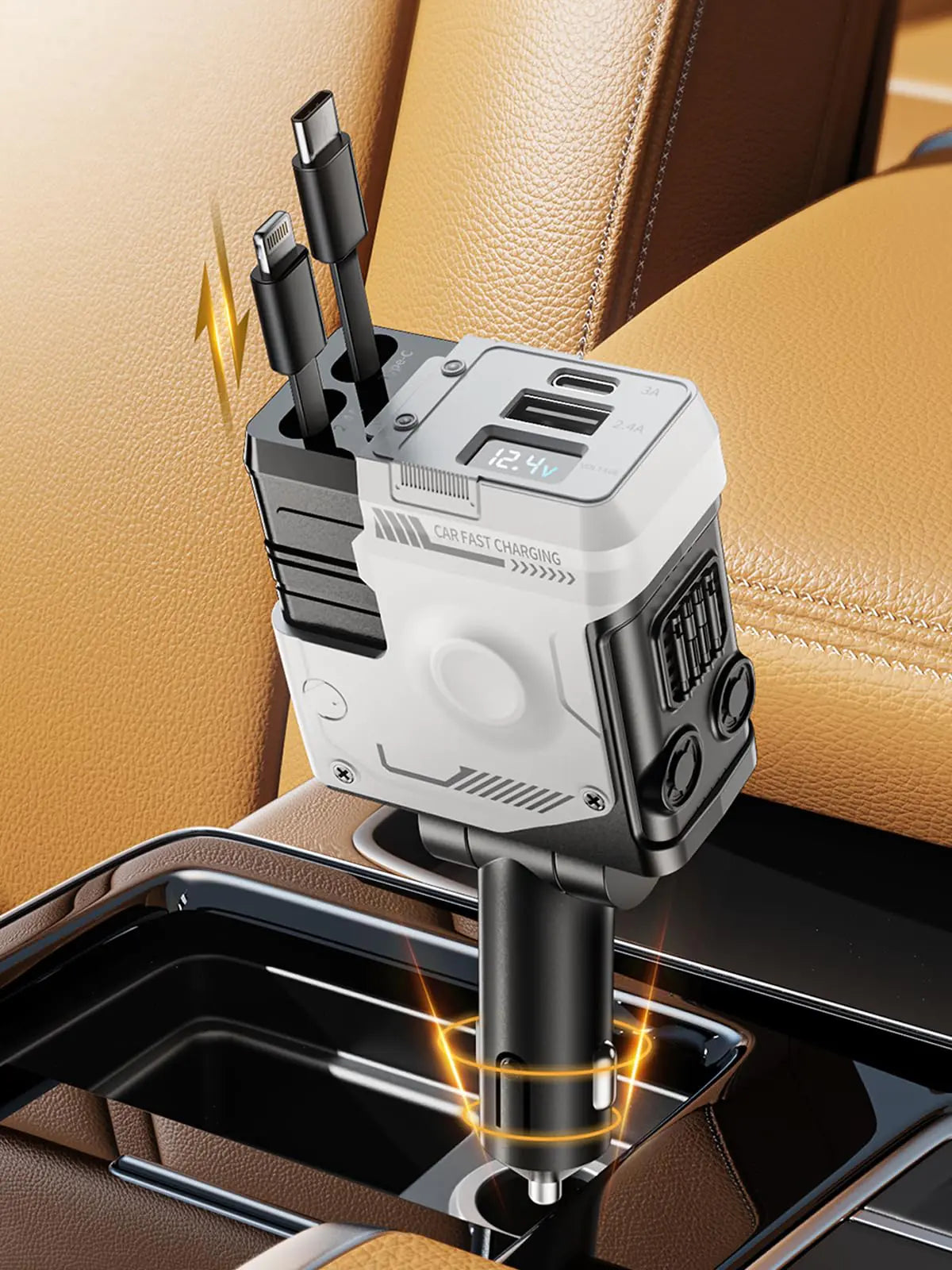 4 in 1 Retractable Car Charger: 66W Car Phone Charger with Retractable Cord,Fast Car Charger USB C Multi Port and Retractable Phone Charger for iPhone 16 15 14 13 12 Android (White)